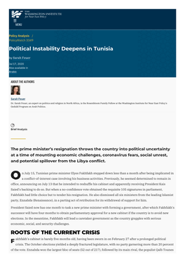 Political Instability Deepens in Tunisia | the Washington Institute