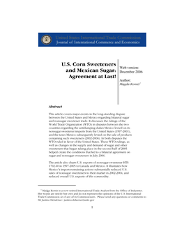 US Corn Sweeteners and Mexican Sugar