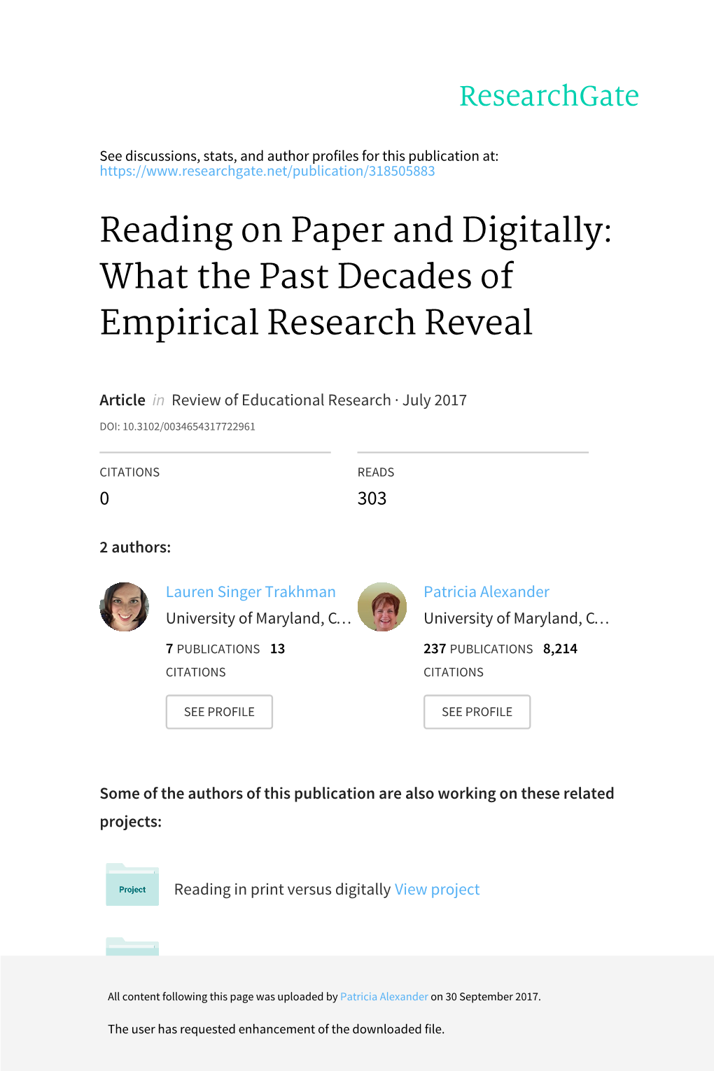 Reading on Paper and Digitally: What the Past Decades of Empirical Research Reveal