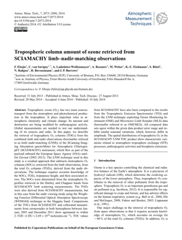 Tropospheric Column Amount of Ozone Retrieved from SCIAMACHY Limb–Nadir-Matching Observations