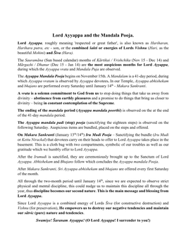 Lord Ayyappa and the Mandala Pooja