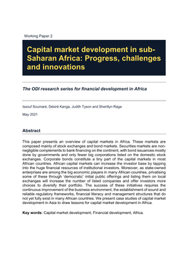 Capital Market Development in Sub- Saharan Africa: Progress, Challenges and Innovations