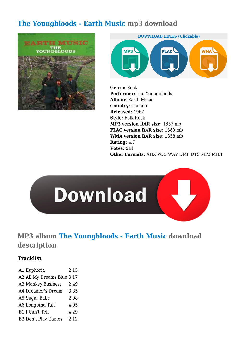 The Youngbloods - Earth Music Mp3 Download