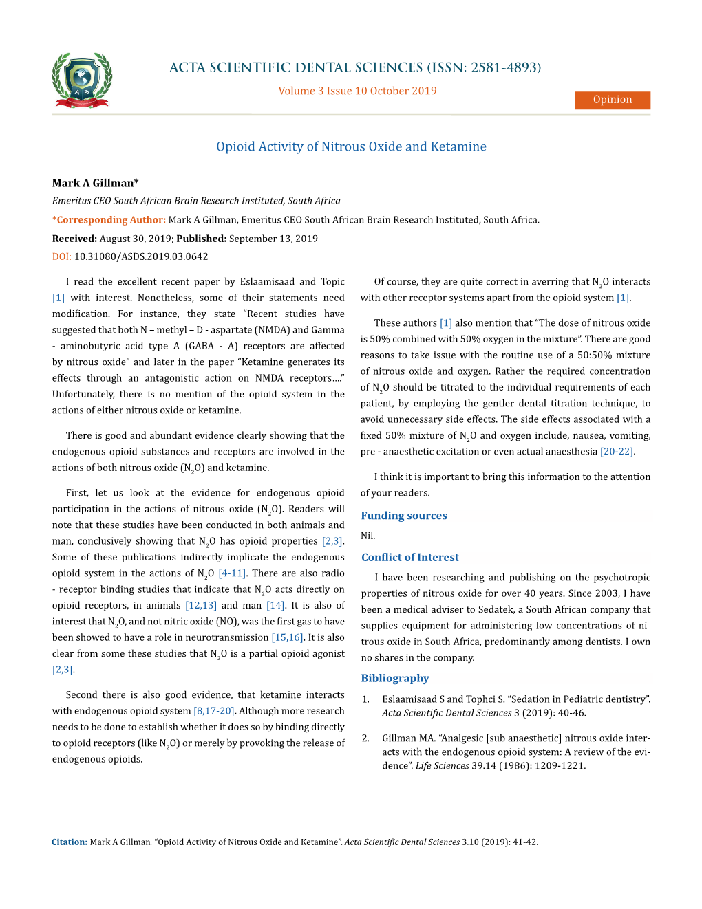 Opioid Activity of Nitrous Oxide and Ketamine