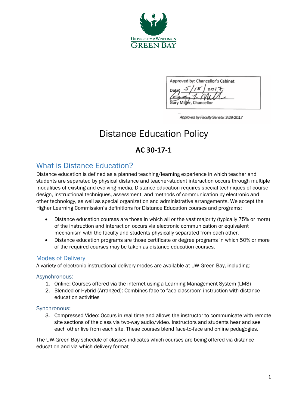 Distance Education Policy