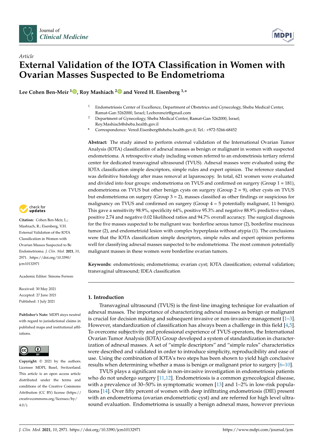 External Validation of the IOTA Classification in Women With