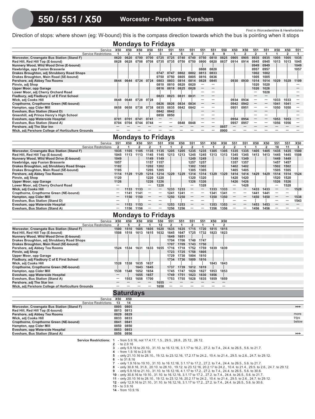 550 / 551 / X50 Worcester - Pershore - Evesham