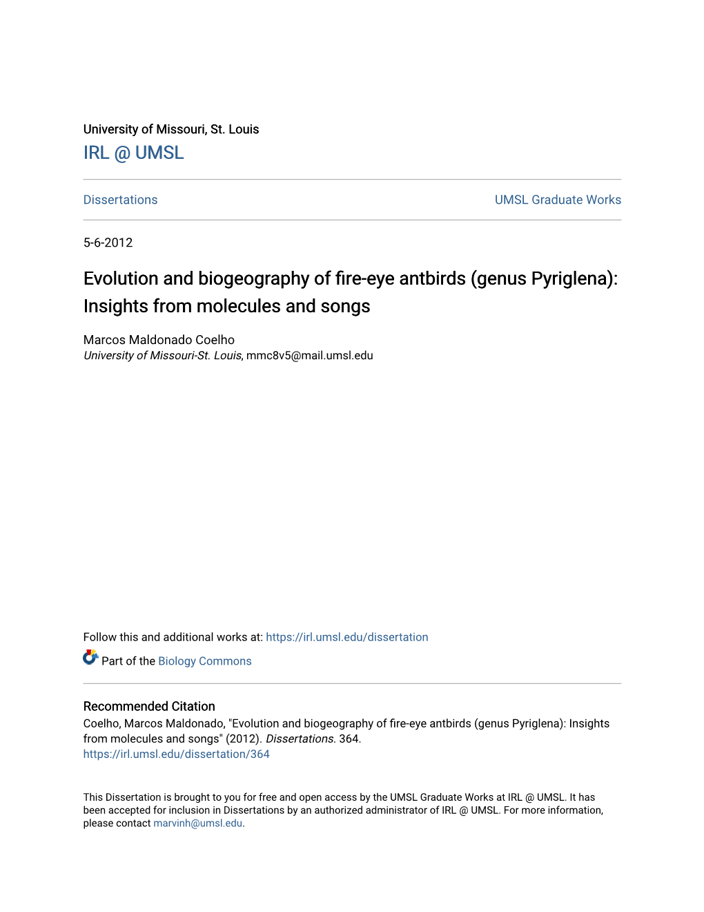Genus Pyriglena): Insights from Molecules and Songs