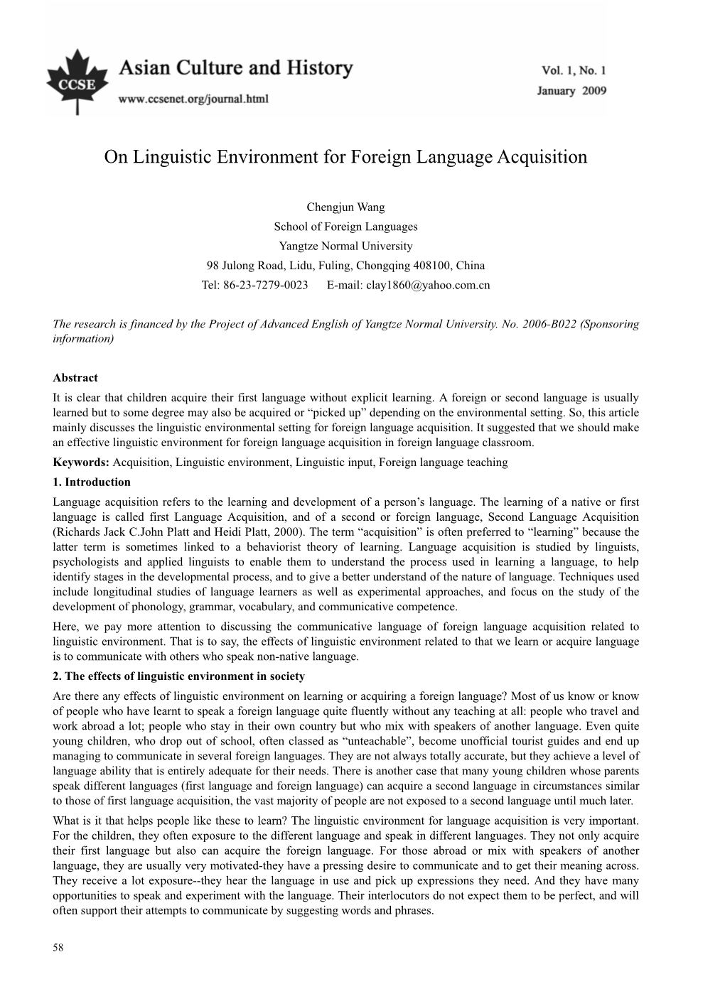 On Linguistic Environment for Foreign Language Acquisition