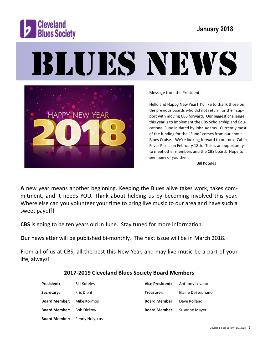 CBS Newsletter January 2018