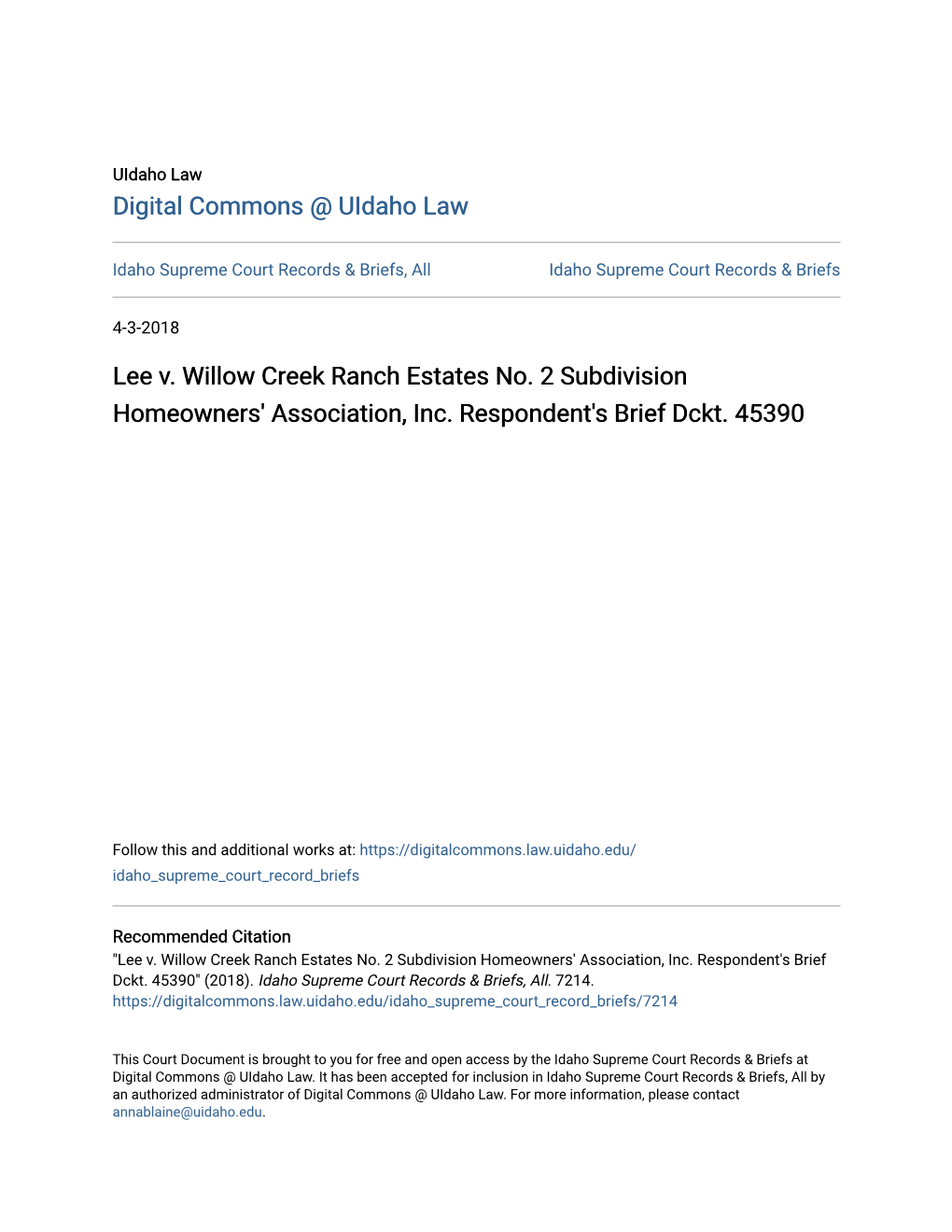 Lee V. Willow Creek Ranch Estates No. 2 Subdivision Homeowners' Association, Inc