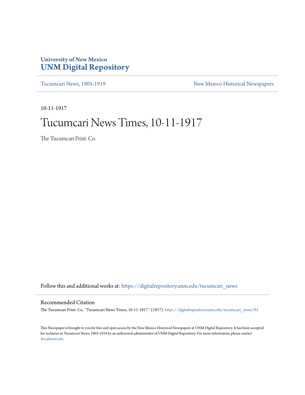Tucumcari News Times, 10-11-1917 the Uct Umcari Print