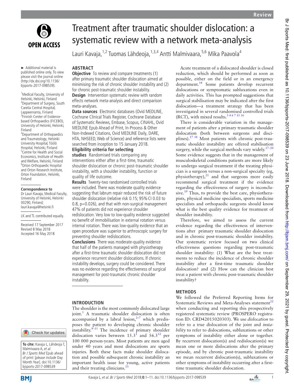 Treatment After Traumatic Shoulder Dislocation