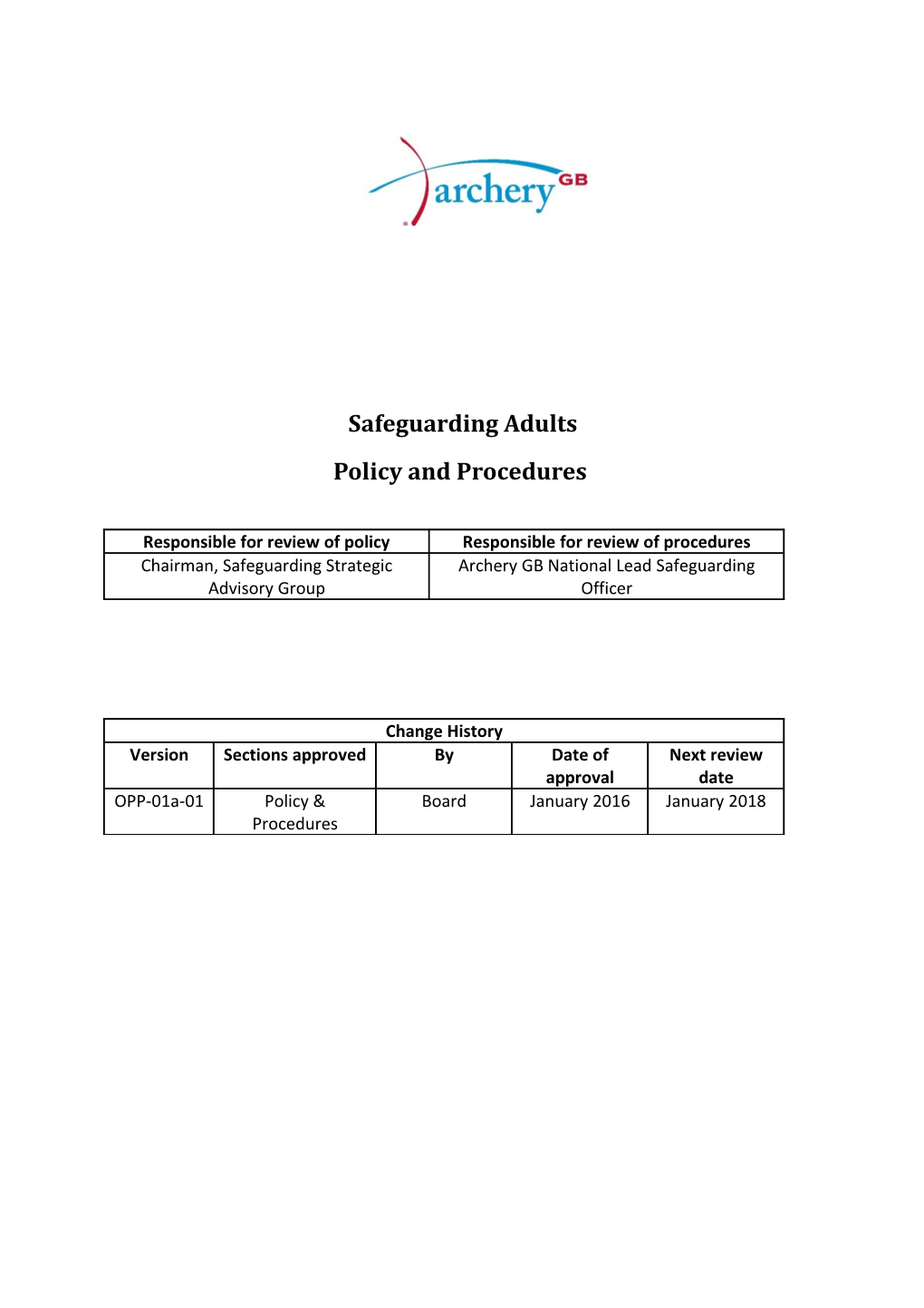 Archery GB Safeguarding Adults Policy and Procedures