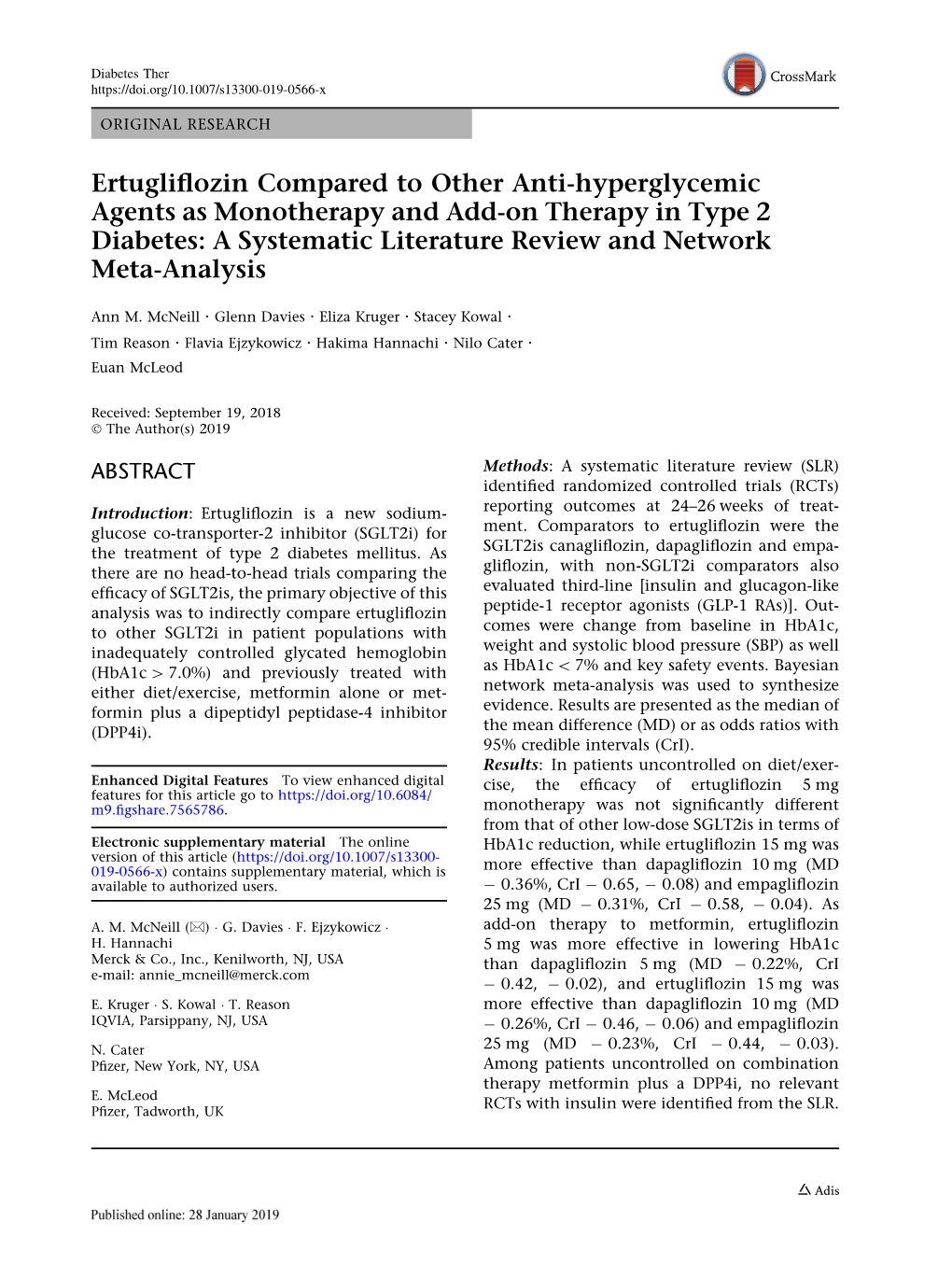 Ertugliflozin Compared to Other Anti-Hyperglycemic Agents As