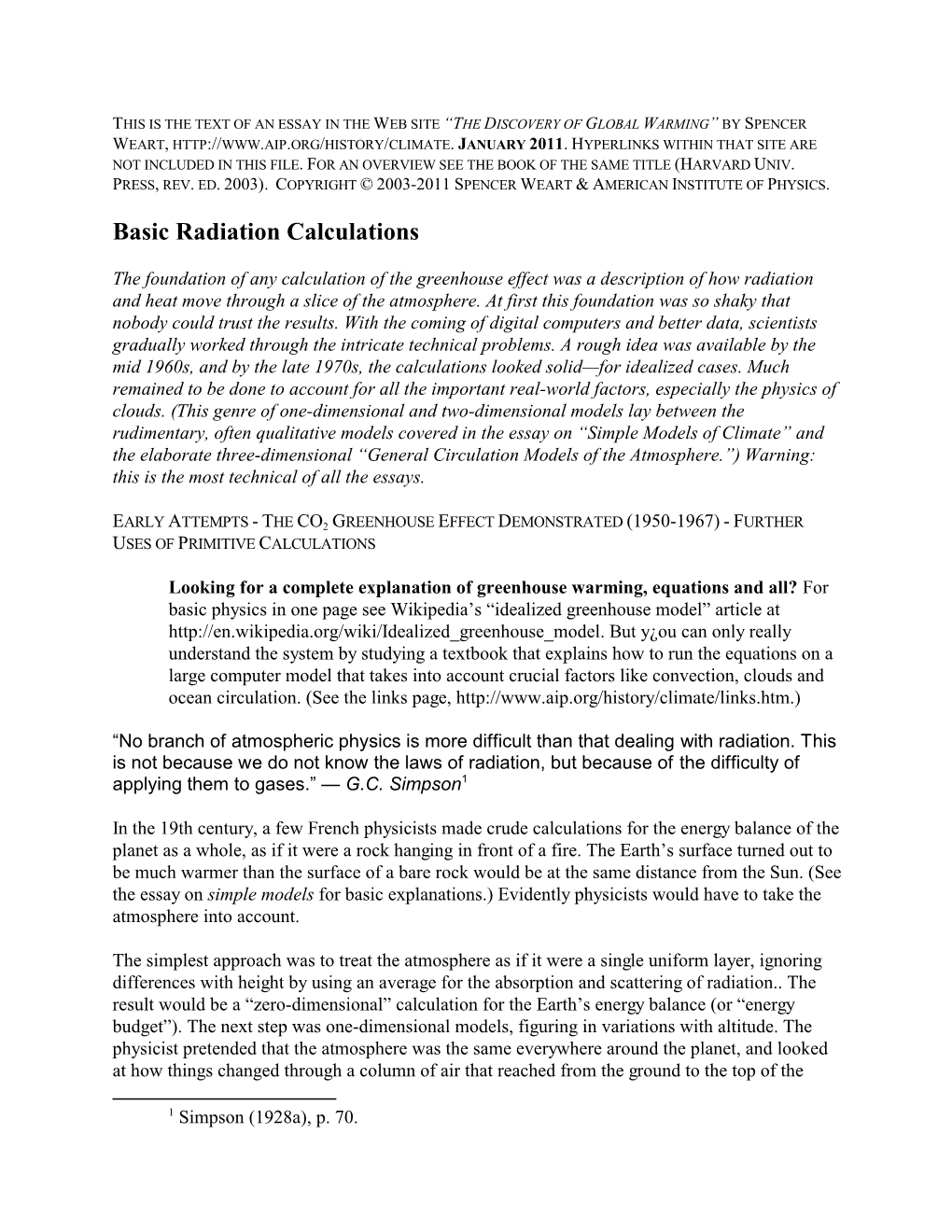 Basic Radiation Calculations