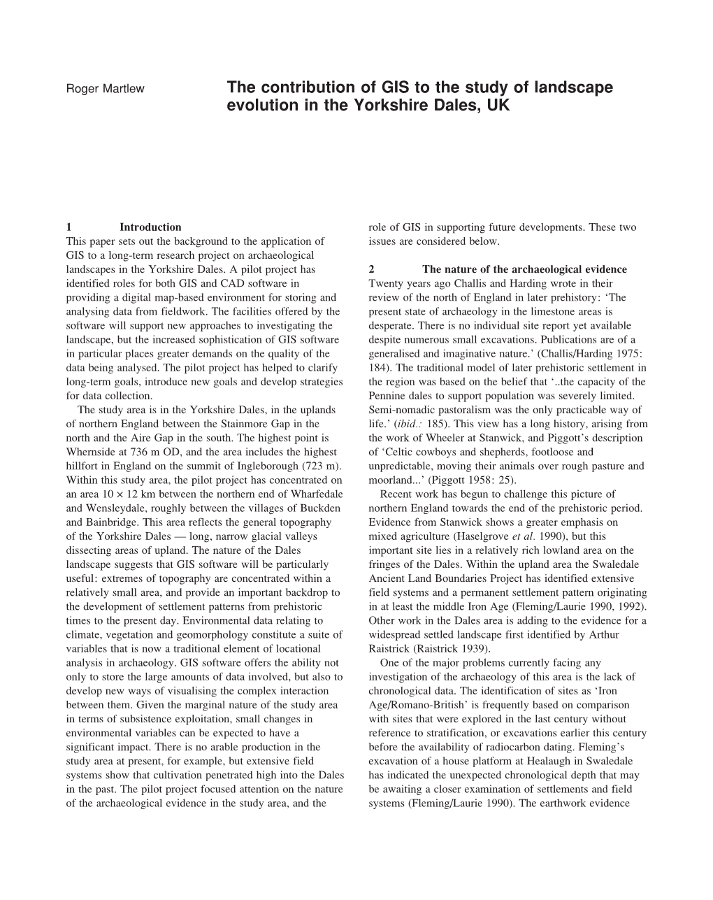 The Contribution of GIS to the Study of Landscape Evolution in the Yorkshire Dales, UK