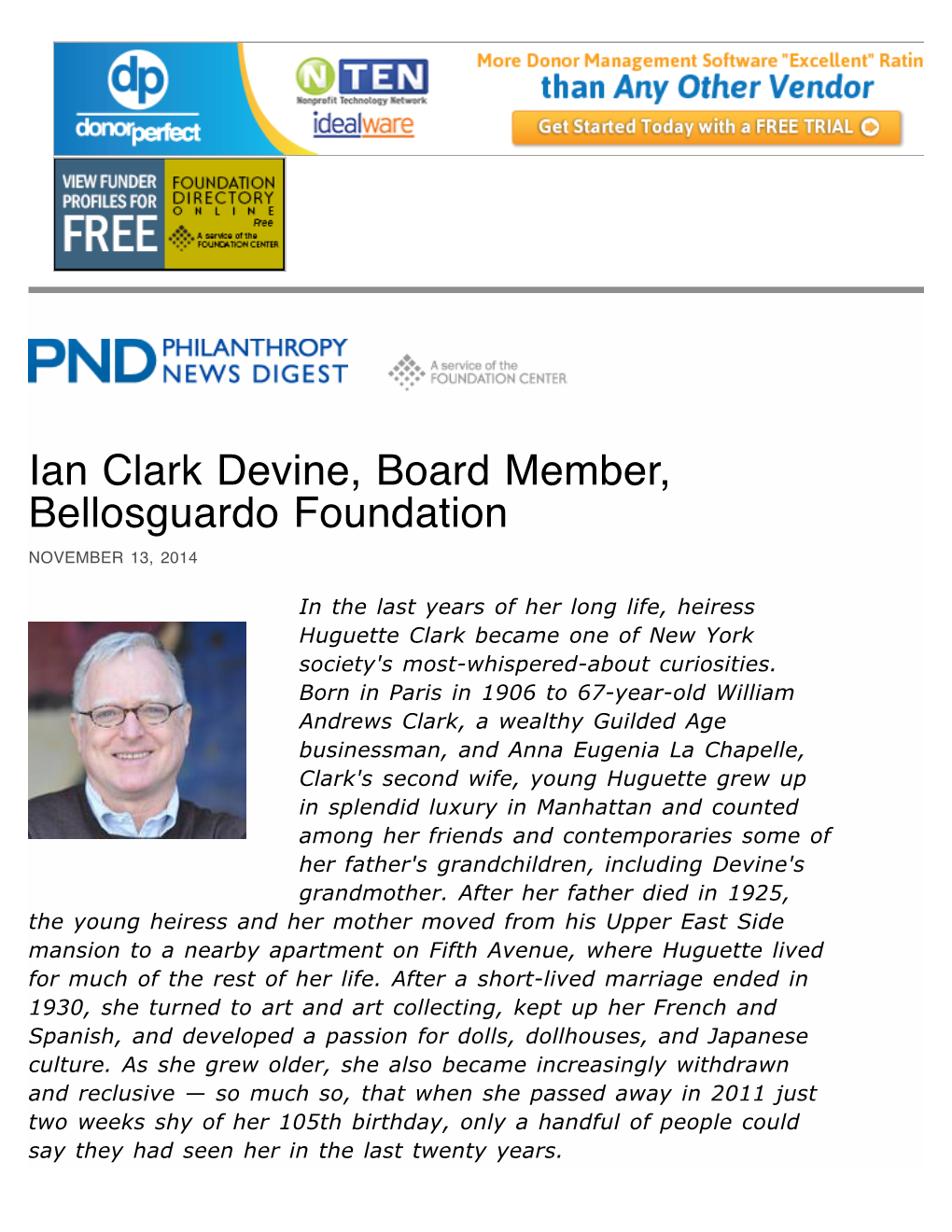 Ian Clark Devine, Board Member, Bellosguardo Foundation | 5 Questions For… |