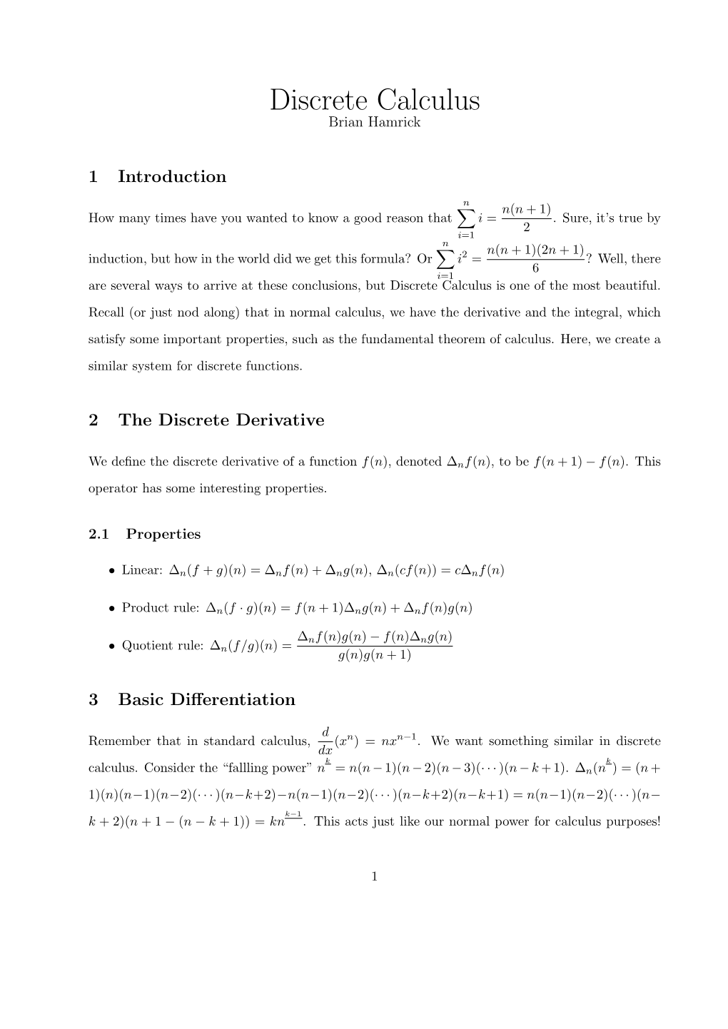 Discrete Calculus Brian Hamrick