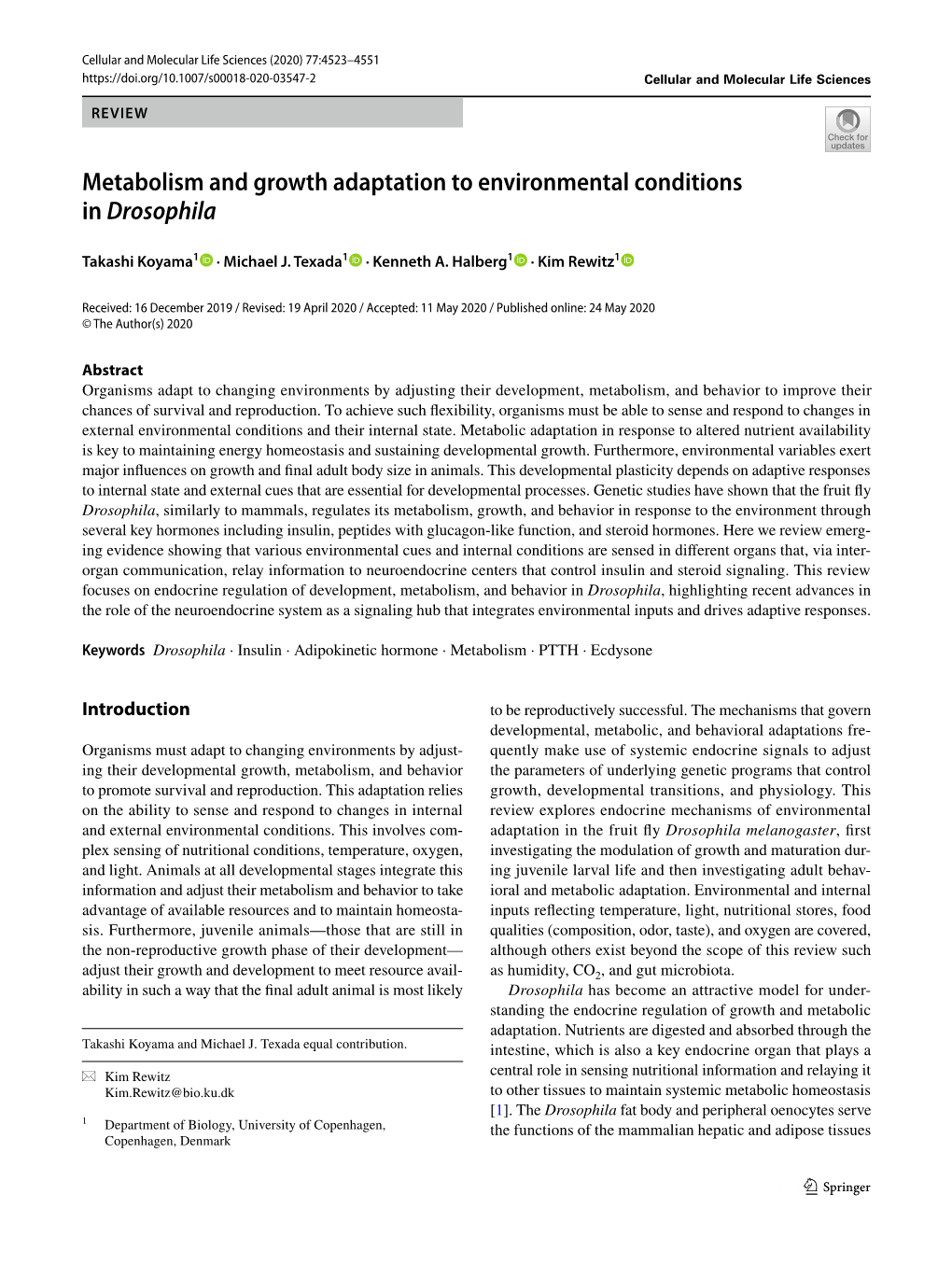 Metabolism and Growth Adaptation to Environmental Conditions in Drosophila