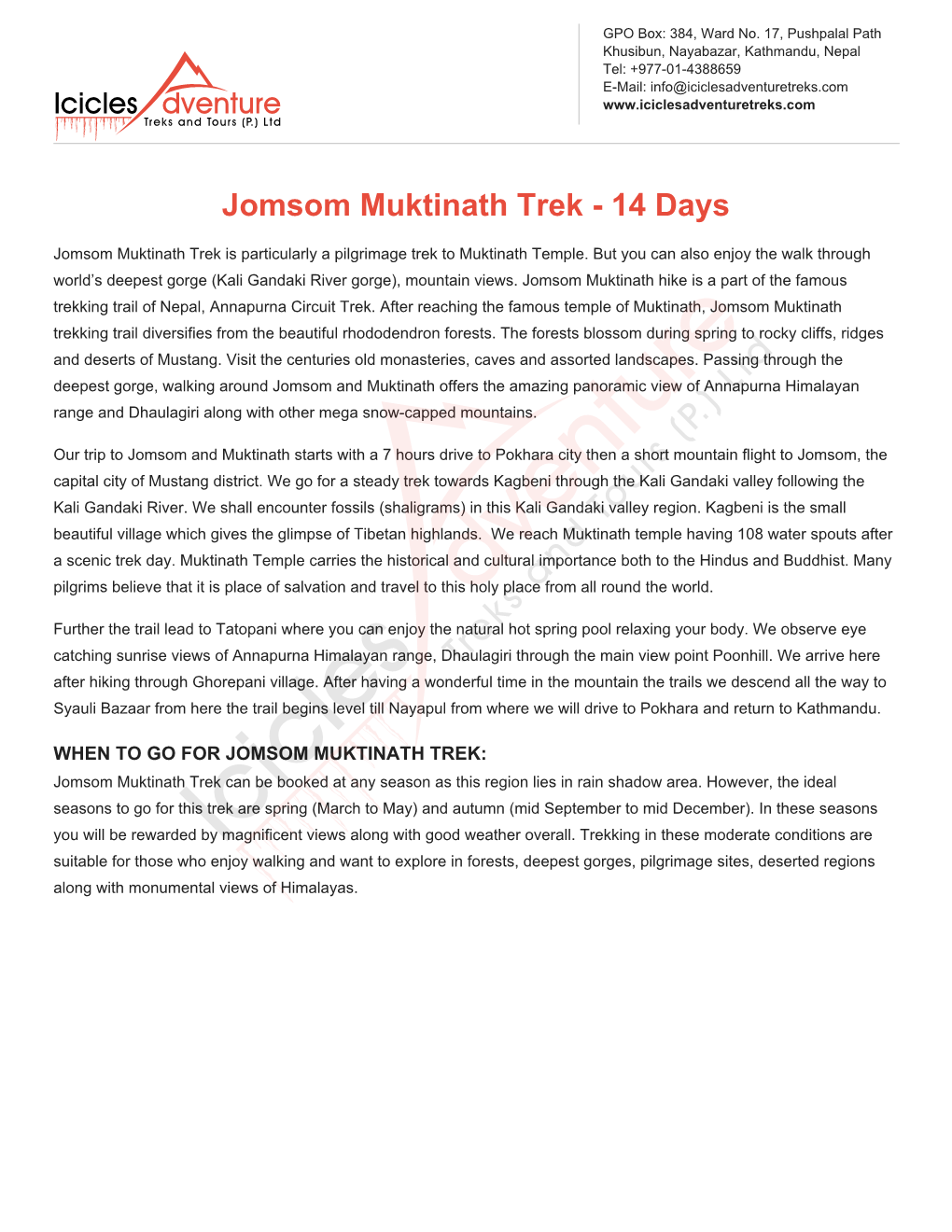 Jomsom Muktinath Trek - 14 Days