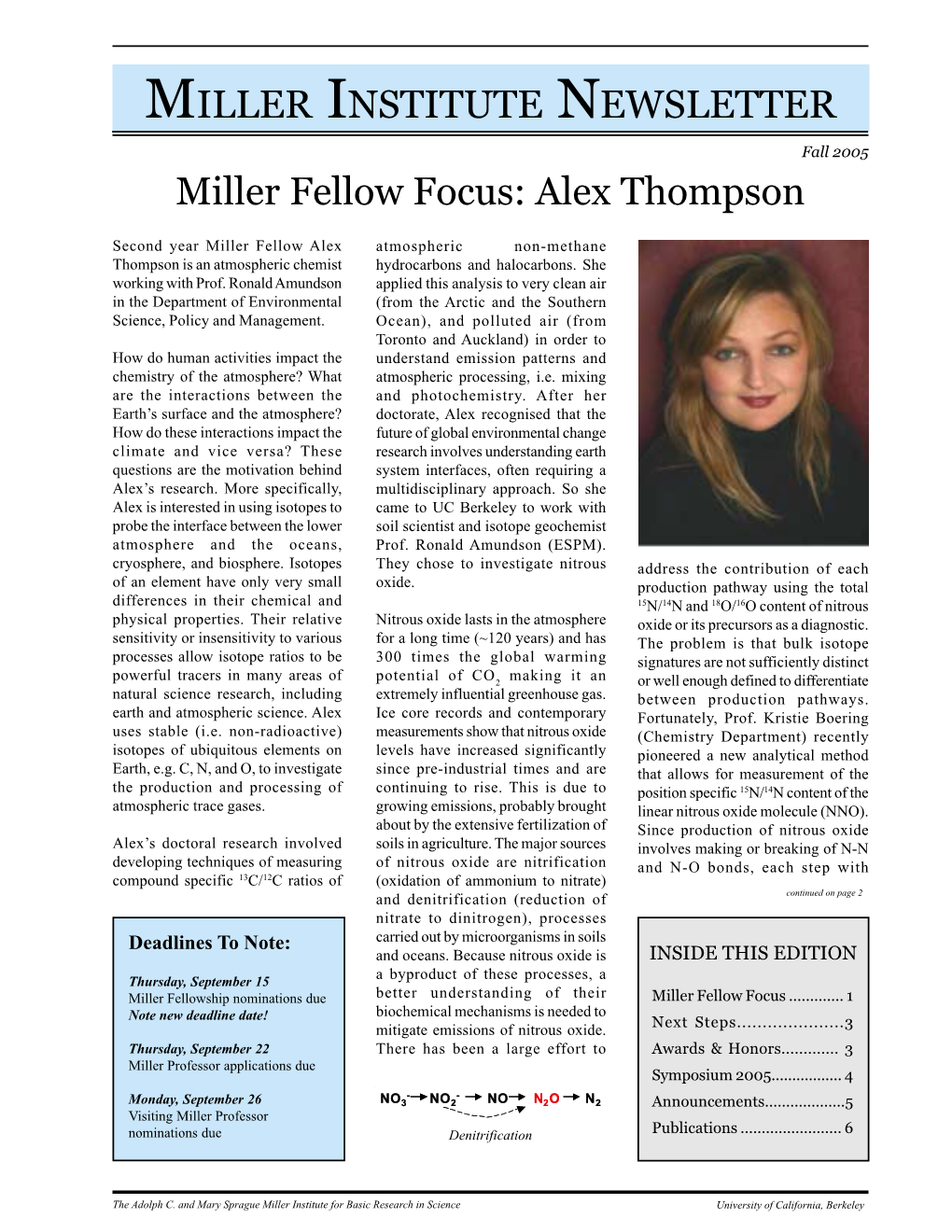 MILLER INSTITUTE NEWSLETTER Miller Fellow Focus: Alex Thompson