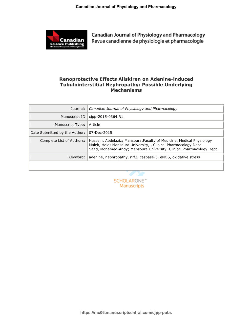 Renoprotective Effects Aliskiren on Adenine-Induced Tubulointerstitial Nephropathy: Possible Underlying Mechanisms