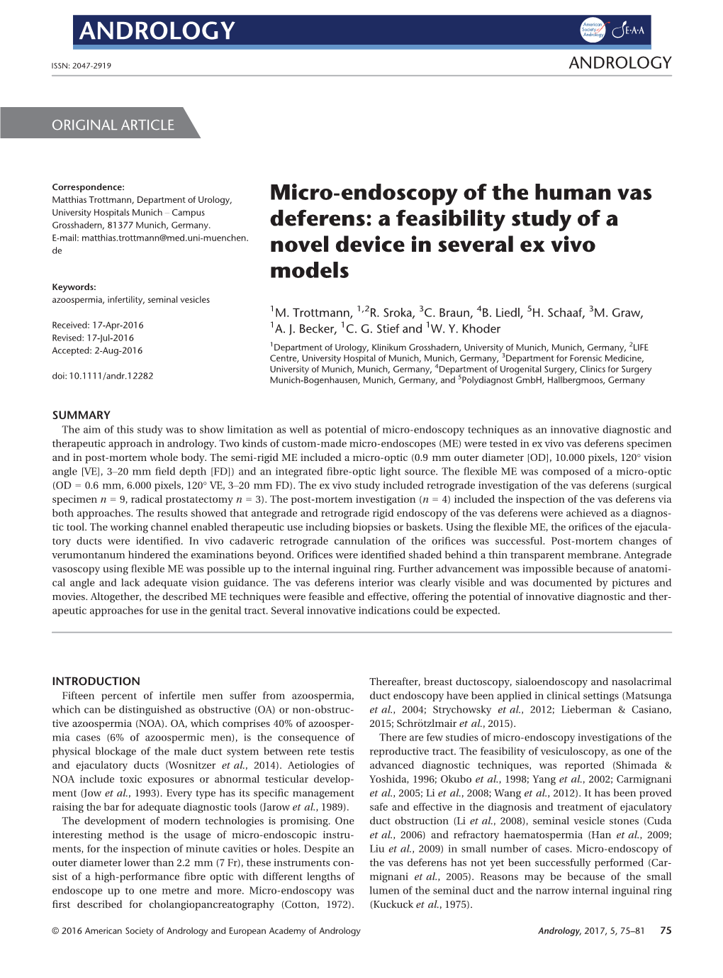 Micro‐Endoscopy of the Human Vas Deferens: a Feasibility Study of A