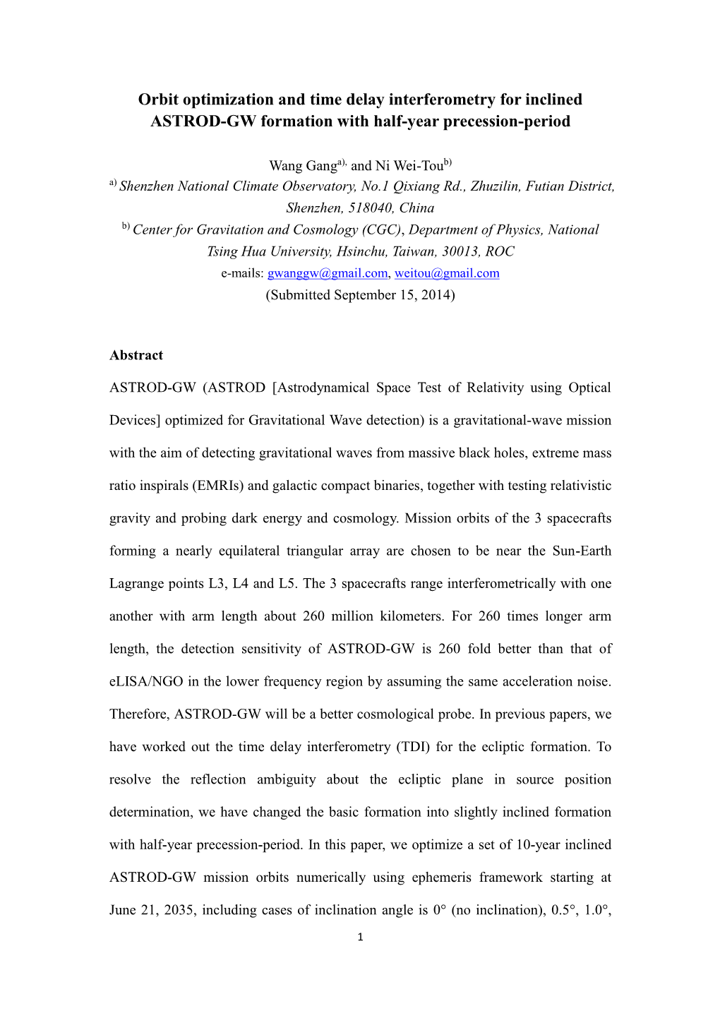 Orbit Optimization and Time Delay Interferometry for ASTROD-GW