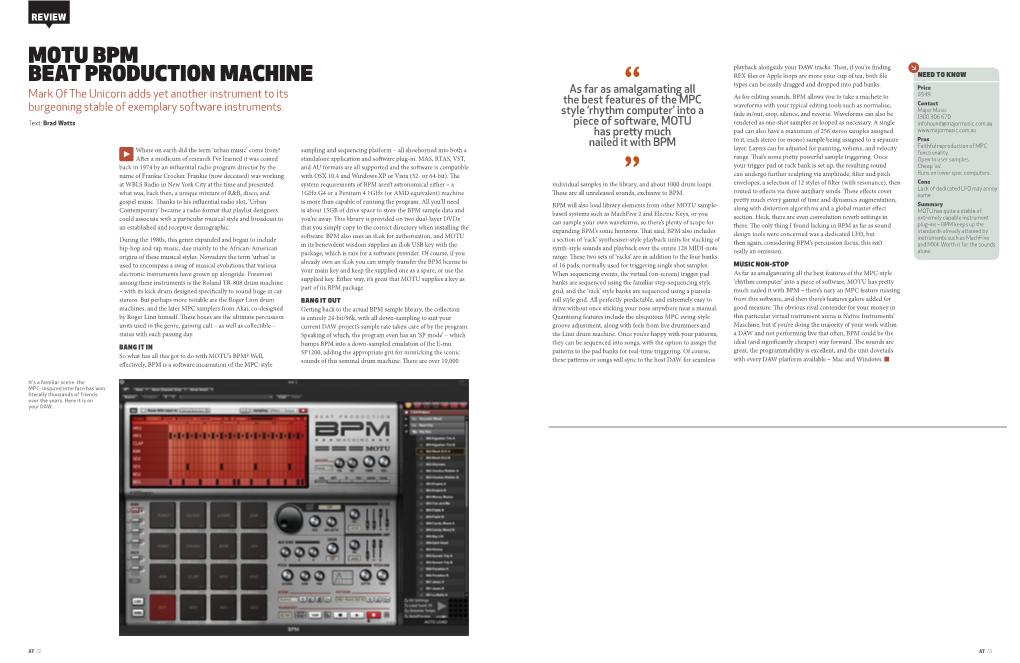 MOTU BPM Beat Production Machine Issue 72