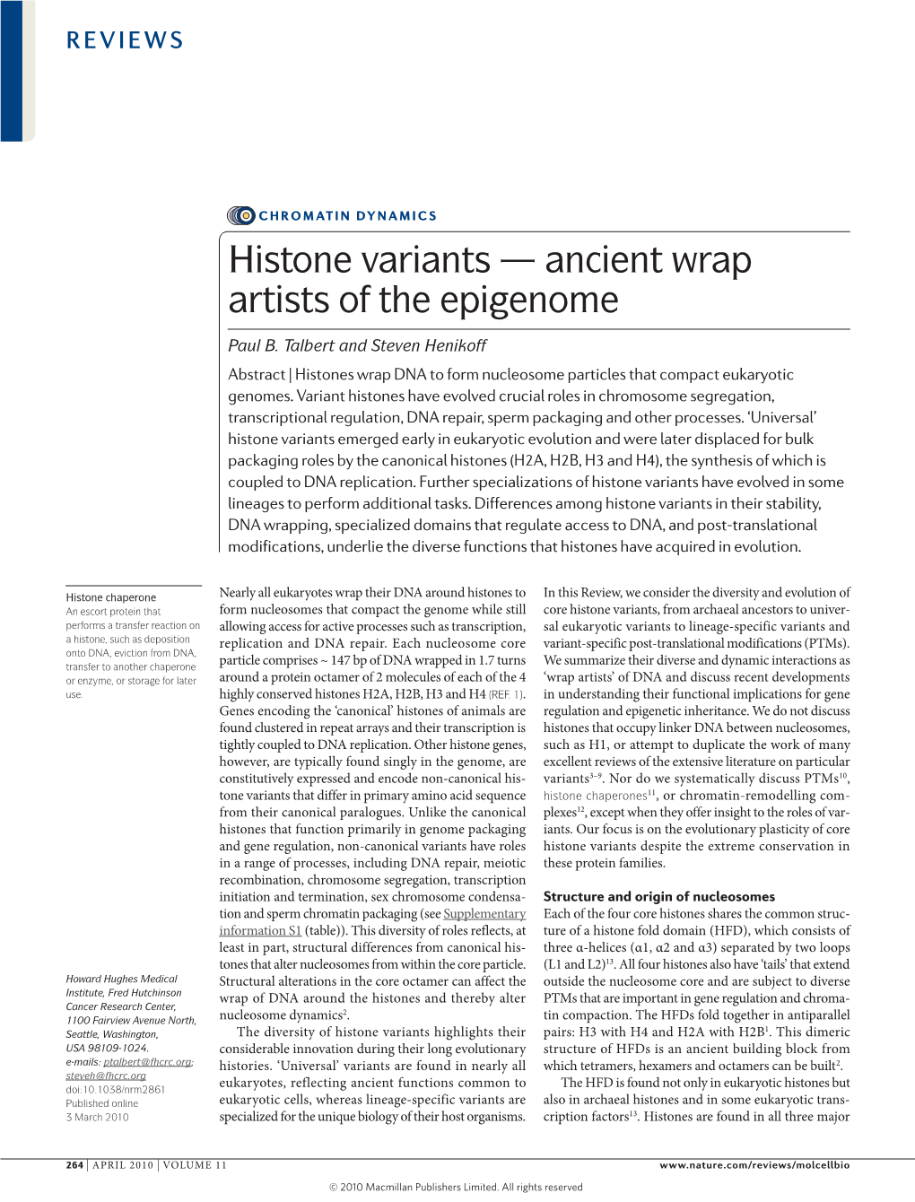 Histone Variants — Ancient Wrap Artists of the Epigenome