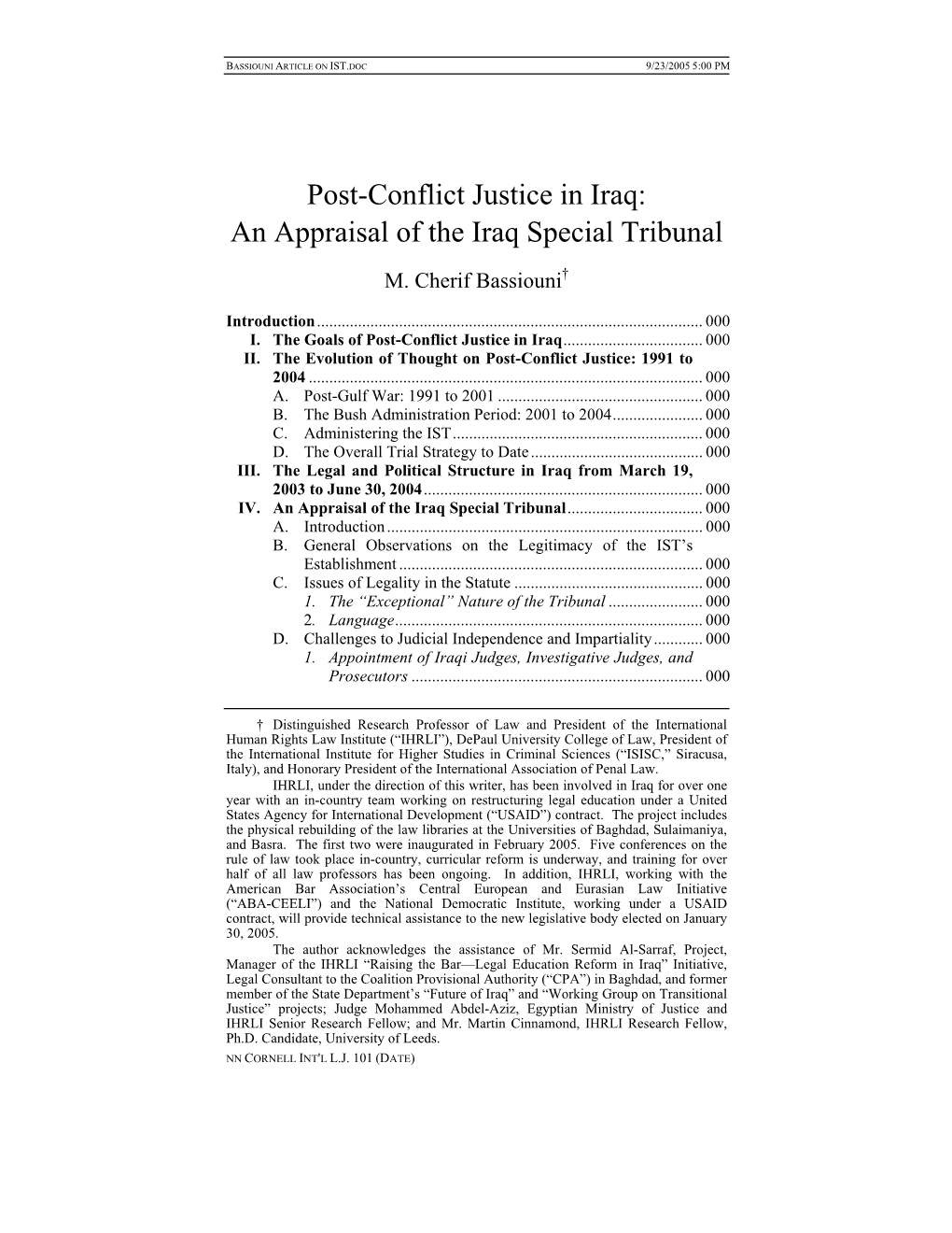 Post Conflict Justice in Iraq