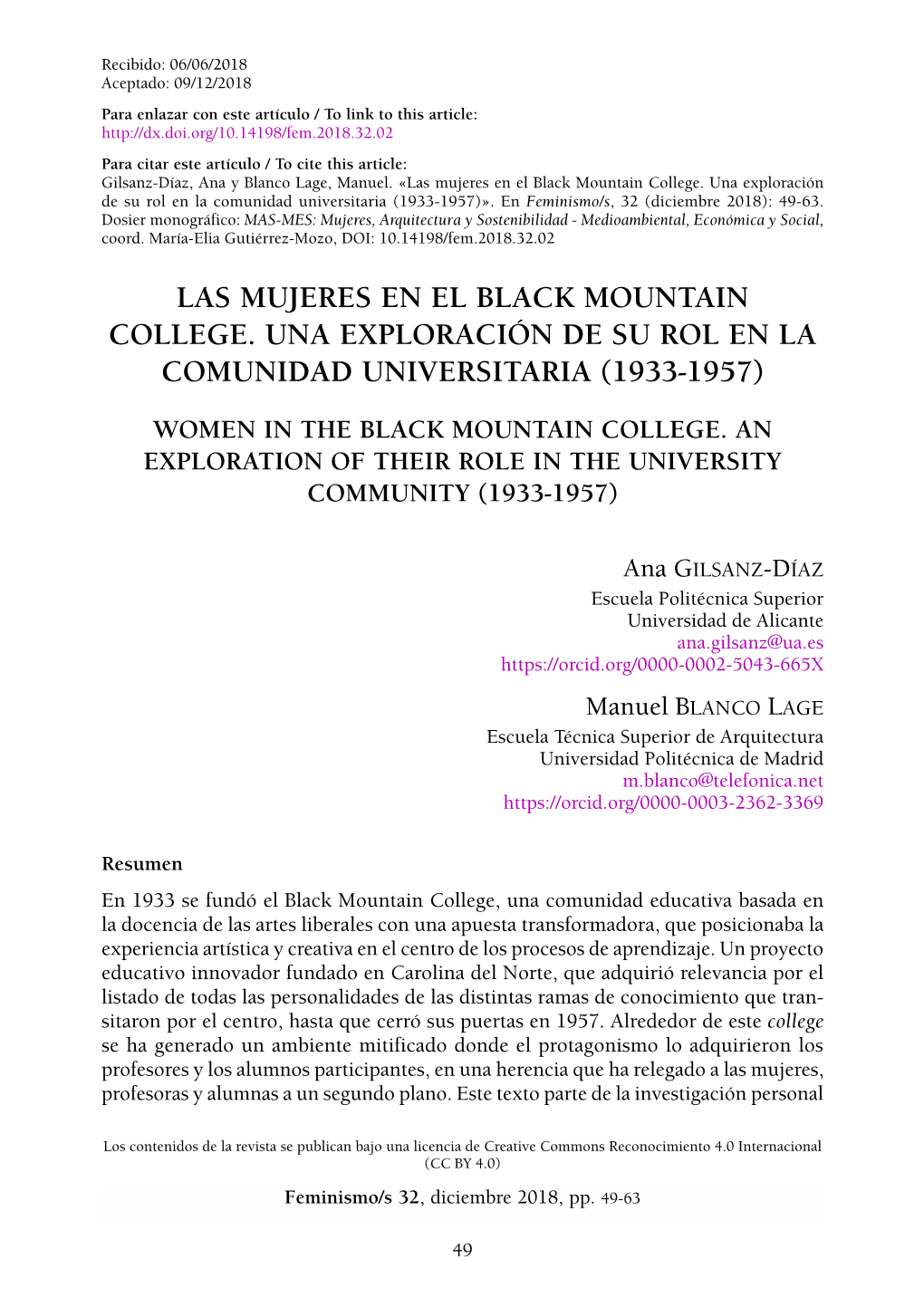Las Mujeres En El Black Mountain College. Una Exploración De Su Rol En La Comunidad Universitaria (1933-1957)»