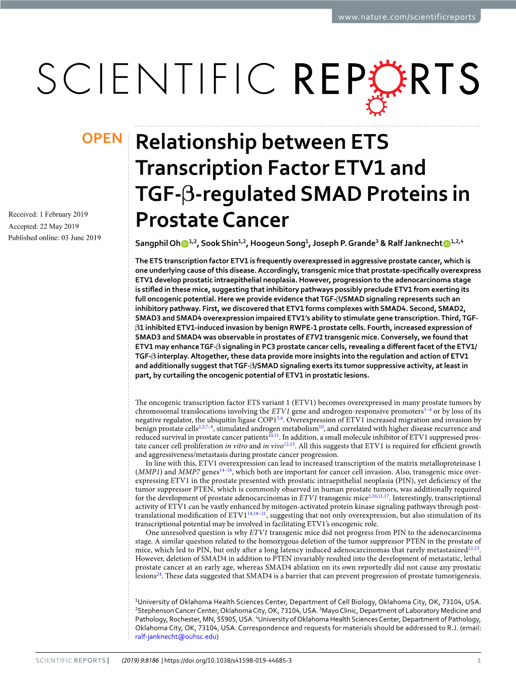 Relationship Between ETS Transcription Factor ETV1 and TGF