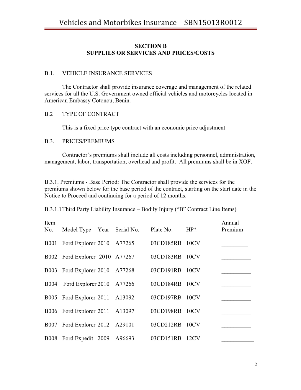 Vehicles and Motorbikes Insurance SBN15013R0012