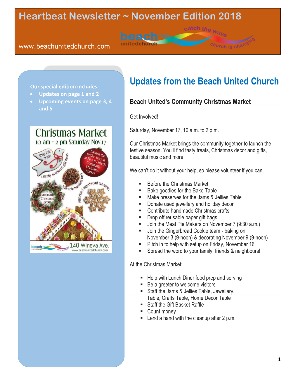 Updates from the Beach United Church Heartbeat Newsletter