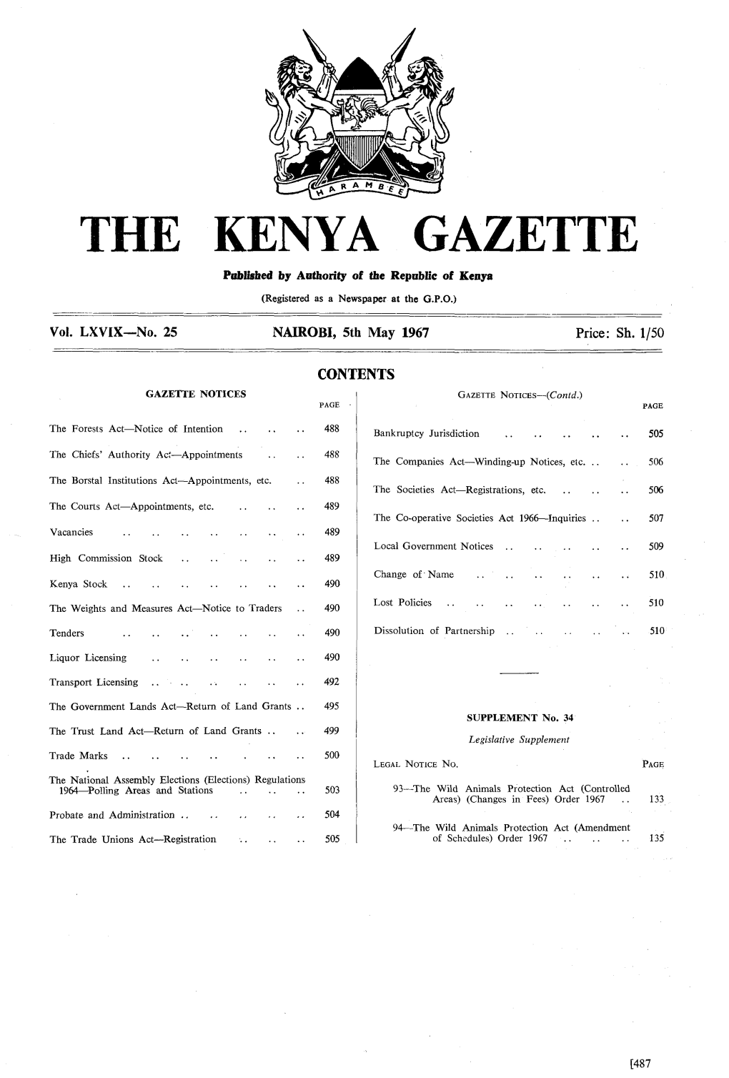 KENYA GAZETTE 491 Q;AZETTE 'Fotlce 'Fo