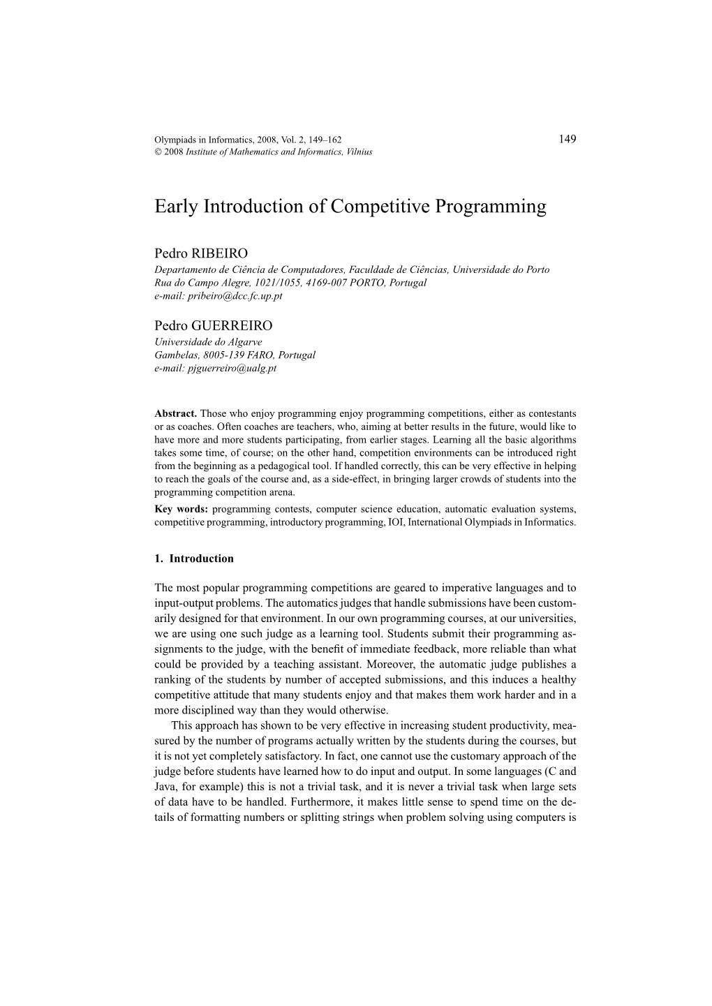 Early Introduction of Competitive Programming