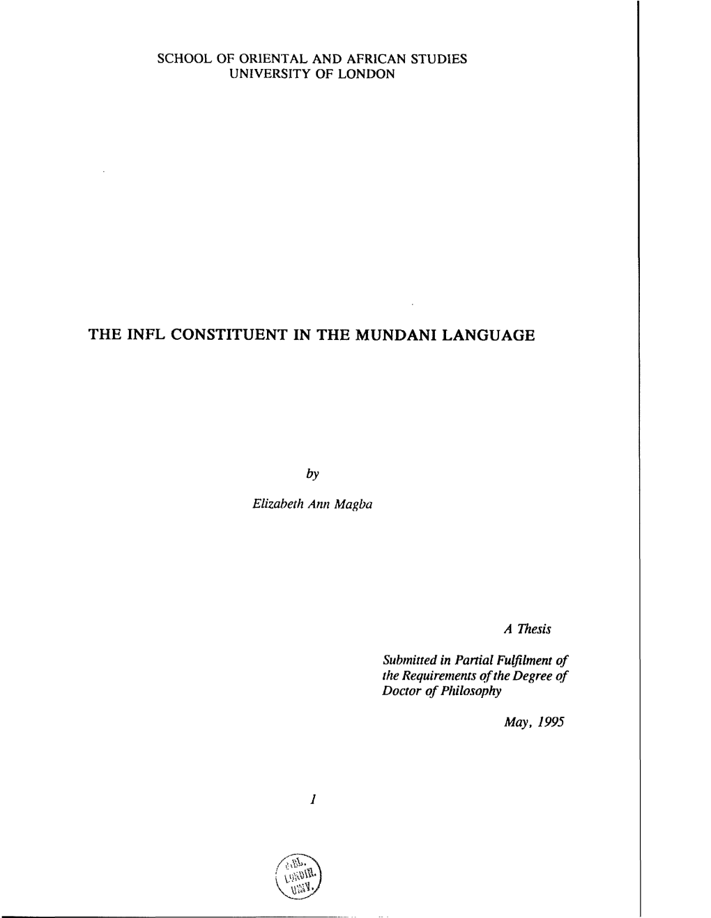 The Infl Constituent in the Mundani Language