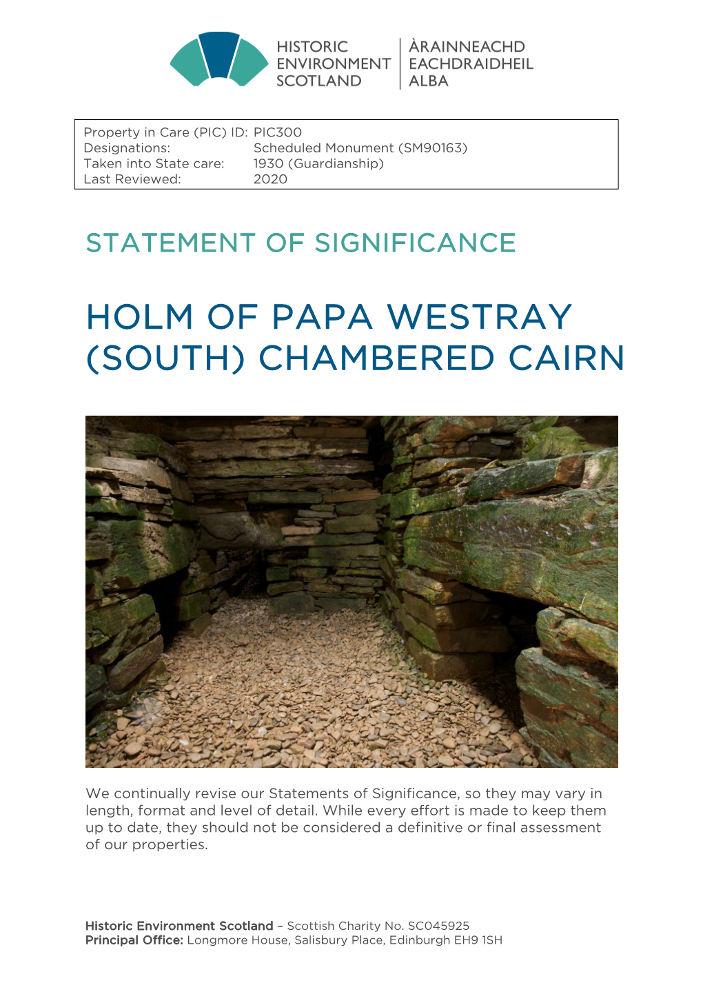 Holm of Papa Westray Chambered Cairn Statement of Significance