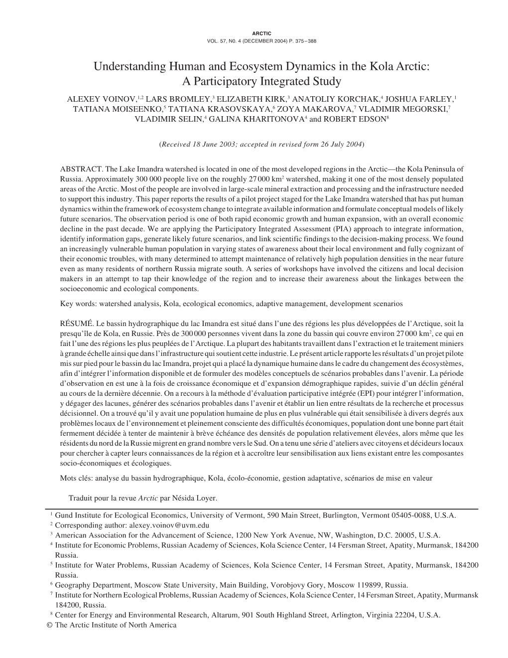 Understanding Human and Ecosystem Dynamics in the Kola