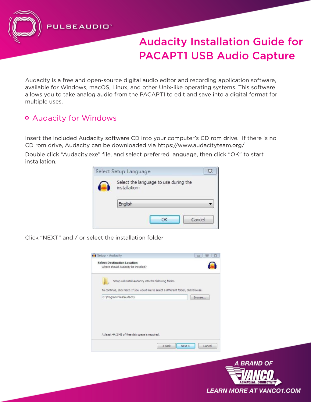 Audacity Installation Guide for PACAPT1 USB Audio Capture