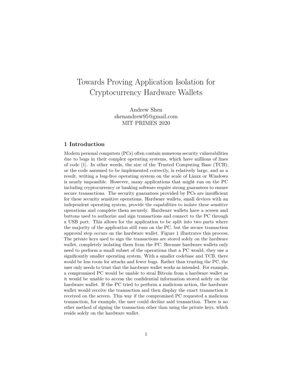 Towards Proving Application Isolation for Cryptocurrency Hardware Wallets