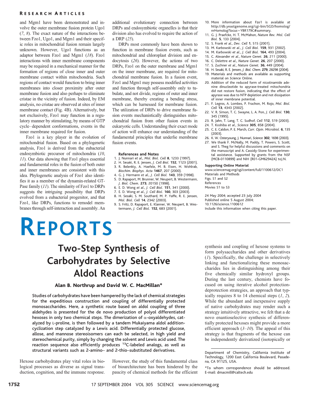 REPORTS Two-Step Synthesis of Carbohydrates