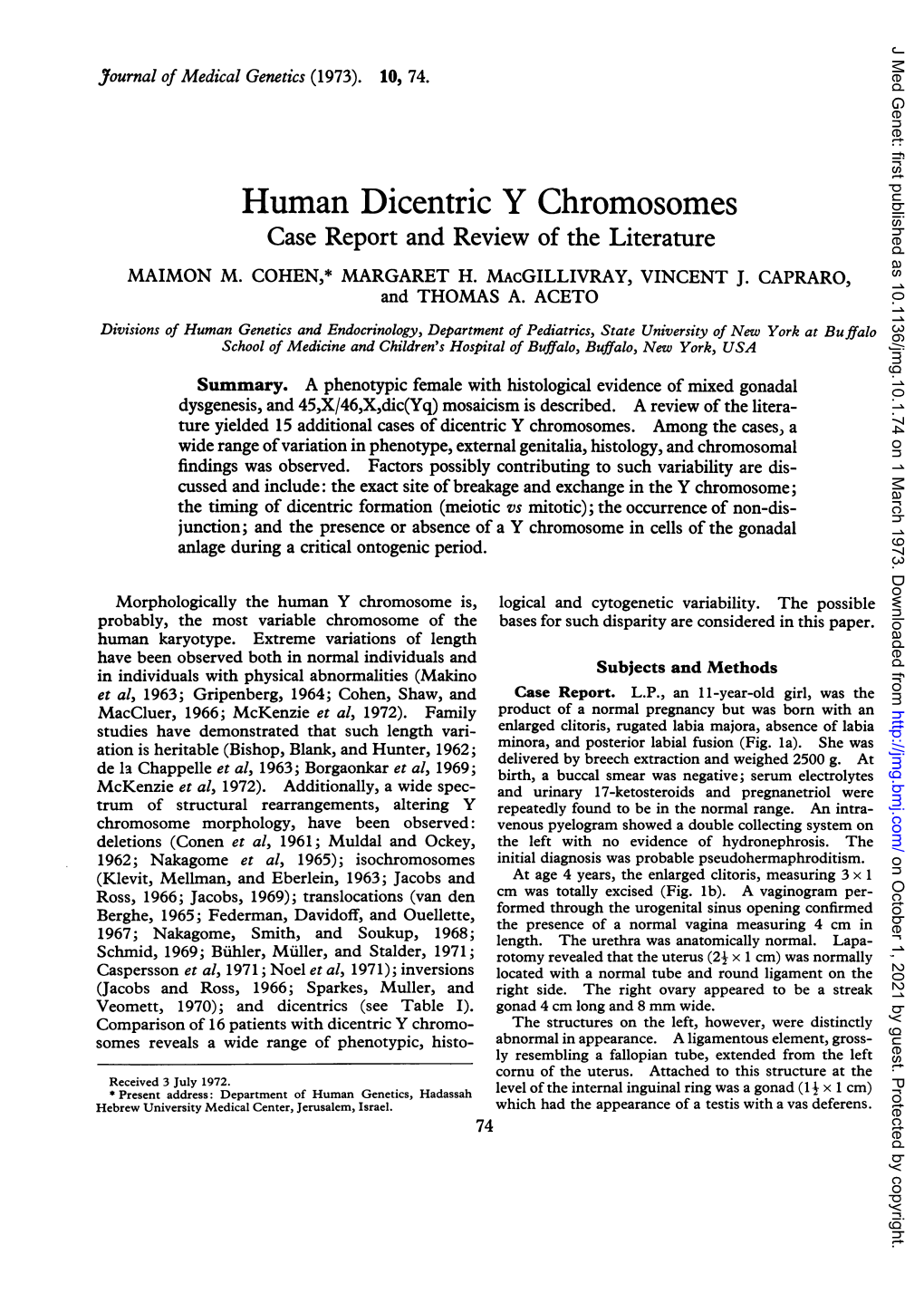 Human Dicentric Y Chromosomes Case Report and Review of the Literature MAIMON M