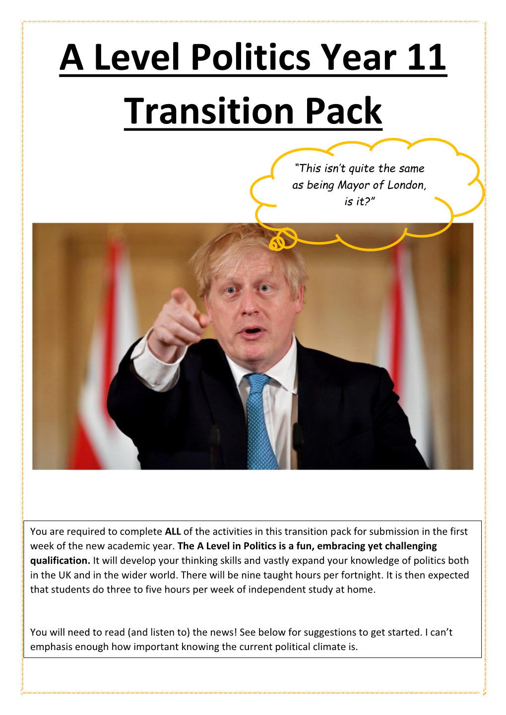 A Level Politics Year 11 Transition Pack