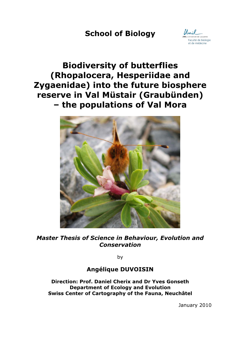 Biodiversity of Butterflies (Rhopalocera, Hesperiidae and Zygaenidae) Into the Future Biosphere Reserve in Val Müstair (Graubünden) – the Populations of Val Mora