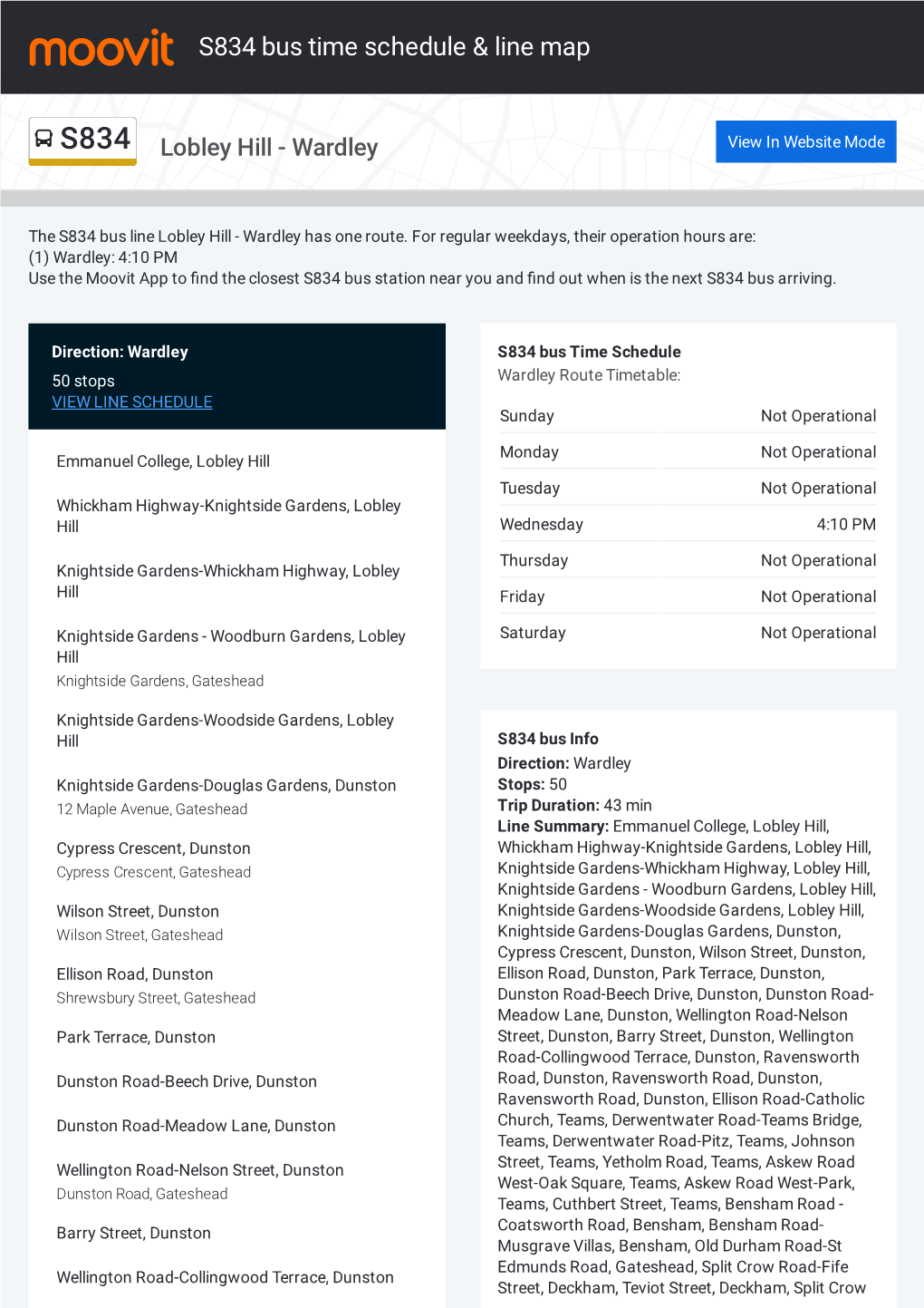 S834 Bus Time Schedule & Line Route