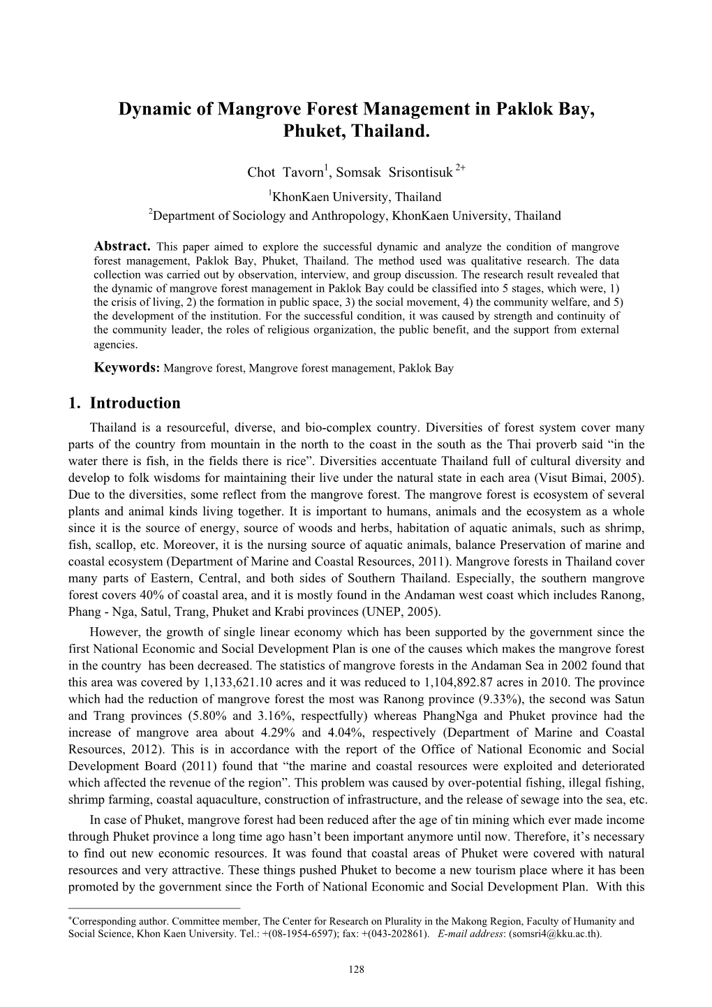 Dynamic of Mangrove Forest Management in Paklok Bay, Phuket, Thailand