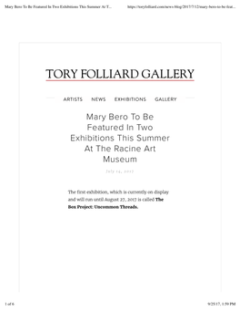 Mary Bero to Be Featured in Two Exhibitions This Summer at the Racine Art Museum — Tory Folliard Gallery